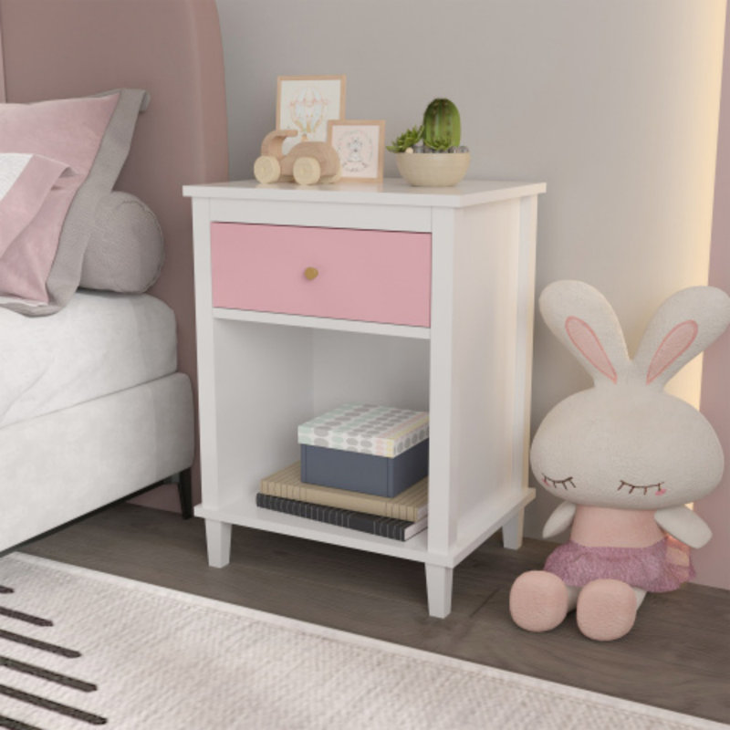 Table de chevet moderne minimaliste avec un tiroir et une tablette, Rose