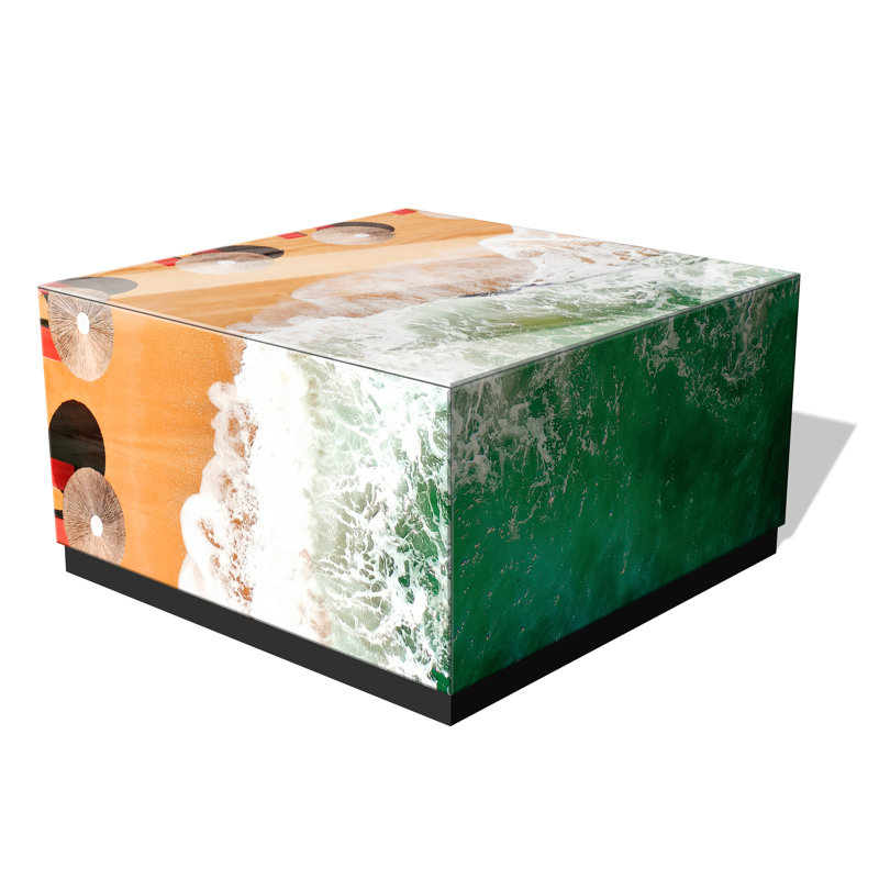 Beach Bliss Rectangular Glass and Wood Coffee Table