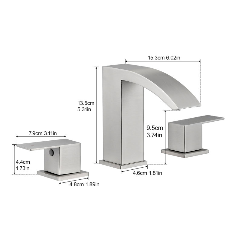 Robinet de lavabo de salle de bain en acier inoxydable à 2 poignées à 2 poignées de 8 pouces avec finition nickel, côté meuble-lavabo à 3 trous fixé au comptoir, poignées, fonctionnement manuel