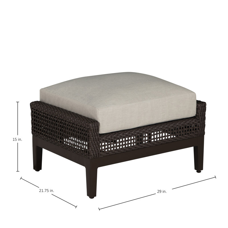 Repose-pieds d'extérieur tissé en osier Peninsule, Pas de passepoil + bourre standard, Lin chambray, Acajou / châtaignier