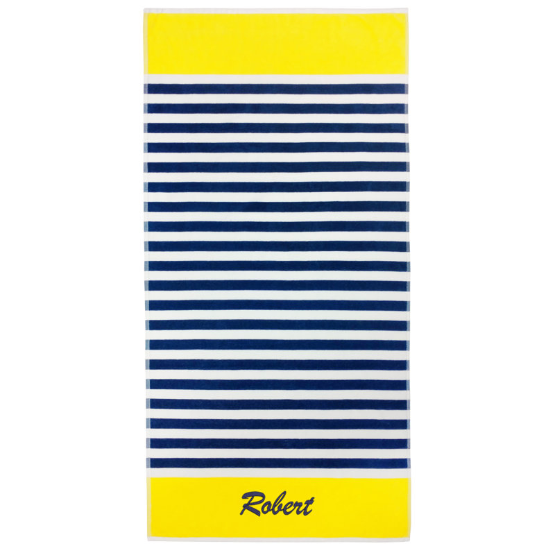 Serviettes de plage personnalisées brodées, 100% coton, velours et surdimensionnées 35 po x 70 po, Jaune, Oui