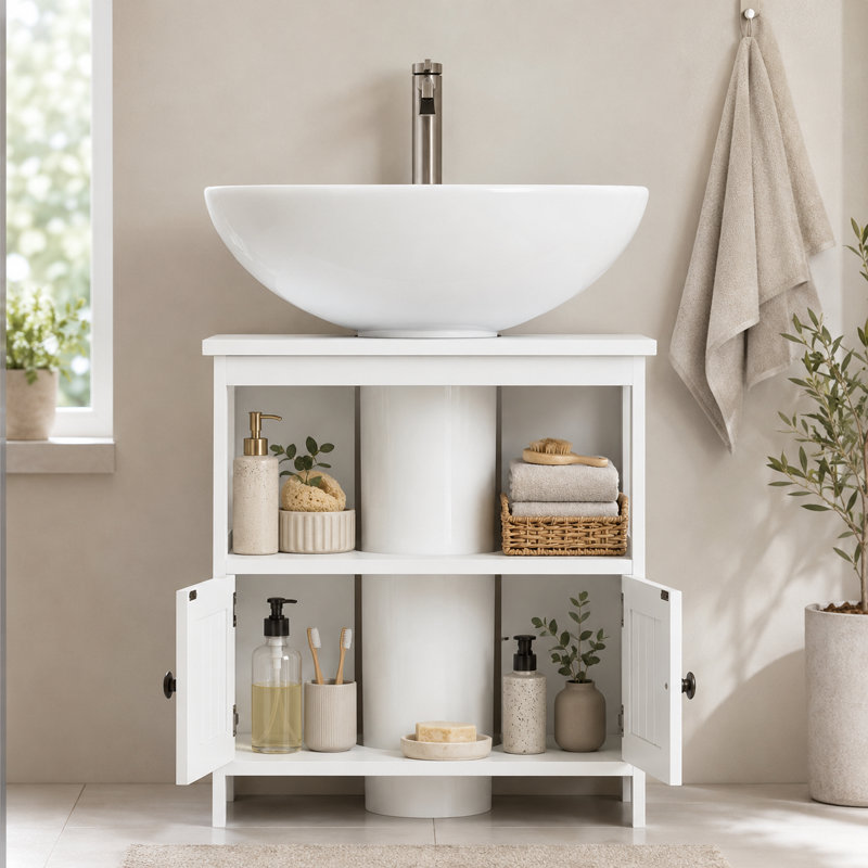 Armoire de rangement sous l'évier de style moderne pour lavabos sur pied; design blanc minimaliste; lavabo non inclus; convient au rangement sous l'évier.