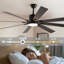 Ventilateur de plafond à DEL 72 po en noyer avec 8 pales en bois, télécommande, température de couleur réglable pour le salon, la chambre à coucher ou la salle à manger (silencieux / 6 vitesses / réversible / moteur à courant continu)