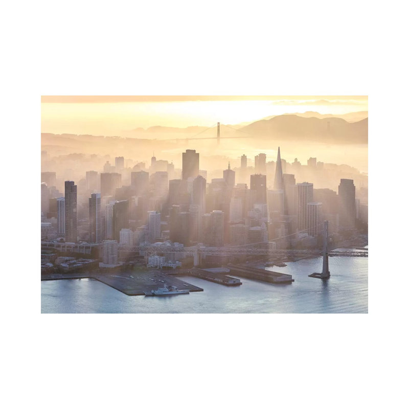 Foggy Sunset over Downtown San Francisco 1 Piece Wrapped Canvas Wall Art, 101.6 cm H x 66.04 cm W x 3.175 cm D