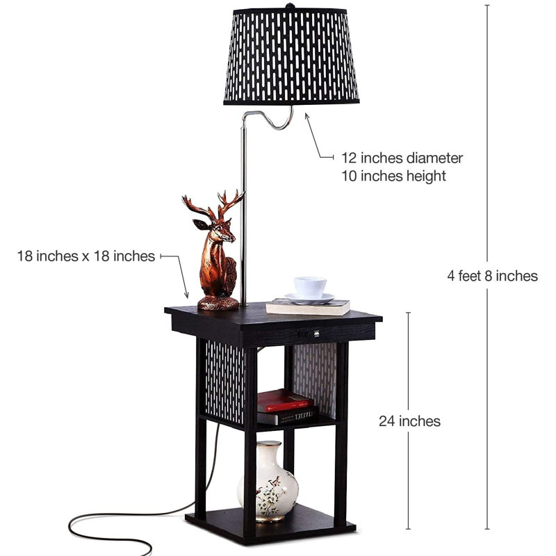 Madison 56 in. Modern LED Bedside Table Lamp with Fabric Drum Shade and Built-In USB Port