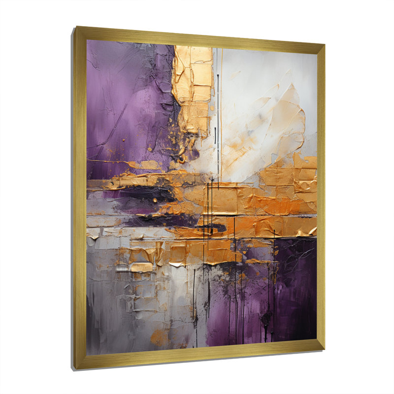 Or abstrait mauve fractal III - fractales, art mural, H 32 po x l 24 po, Impression encadrée, Doré