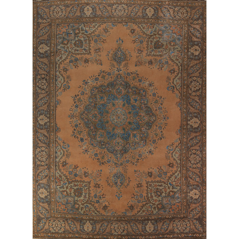 Tapis orange médaillon traditionnel en laine 10 x 13