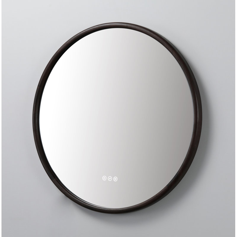 Zen LED Mirror, Dark Walnut, Round, 29.52" x 29.52"