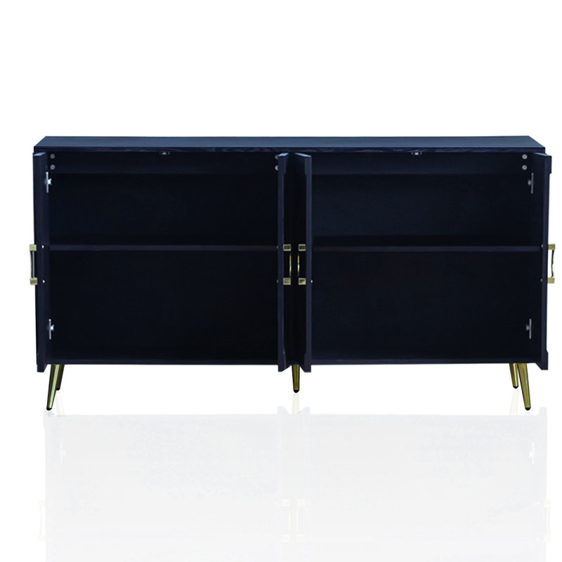Buffet armoire 4 portes en bois bleu marine avec tablettes réglables pour la cuisine et la salle à manger, vestibule, couloir, finition laquée mat