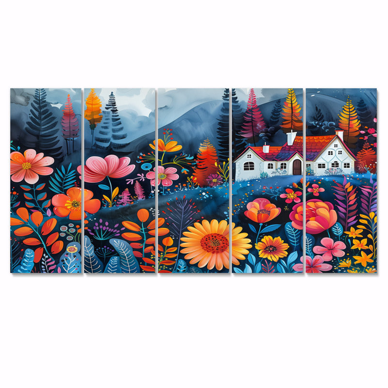 Orange orange, été, ferme, jardin, beauté II - ensemble d'art mural de ferme, H 32 po x l 80 po