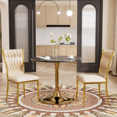 32in Marble Top Pedestal Dining Set