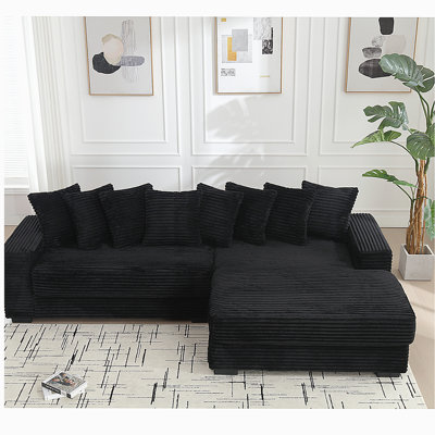 [NEW ARRIVED] [VIDEO PROVIDED] Oversized Two-Piece  Couches,  L Shaped Sofa, Corduroy, Right Chaise Daybed,with Armrests,Eight Throw Pillows,Corner Sofa,Easy To Assemble,  Black