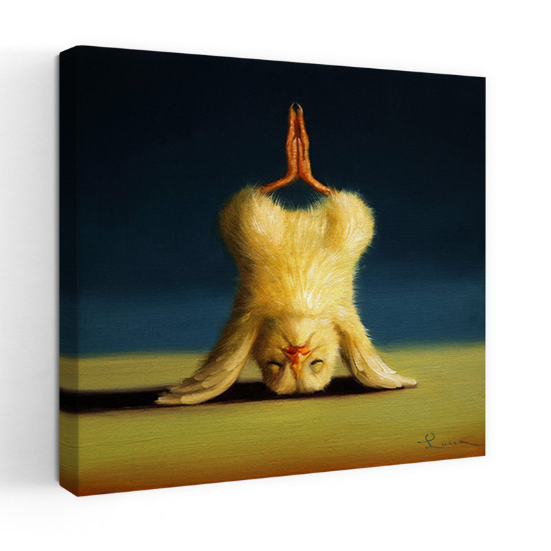 Yoga, poussin, lotus, appui-tête, oiseau, art urbain contemporain, H 24 po x l 24 po