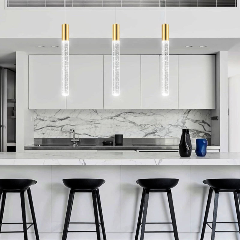 Paquet de 3 luminaires suspendus à DEL à intensité variable pour îlot de cuisine, Doré