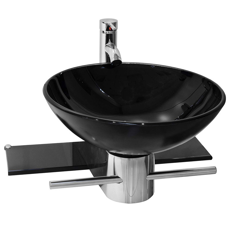 Lv-002B, petit meuble-lavabo vasque mural moderne en verre noir