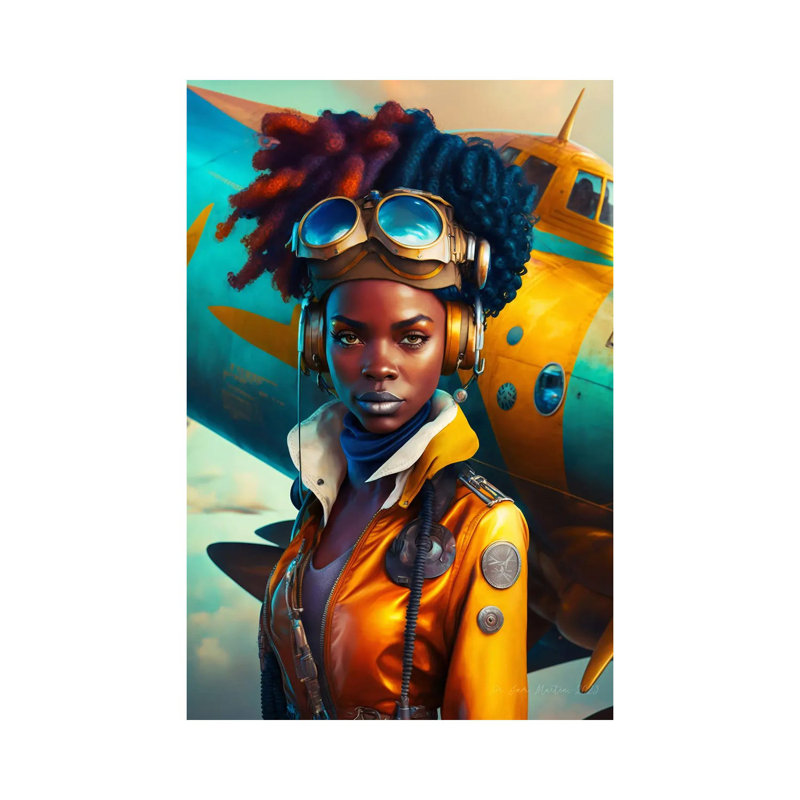 Afrofuturist, femme africaine pilote I, Format       , H 12 po x l 8 po