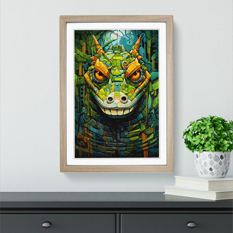 XYZ-FRM-V1223-1781 Alligator Futurism - Single Picture Frame Print on Wood, Oak , 64cm H x 46cm W x 2cm D
