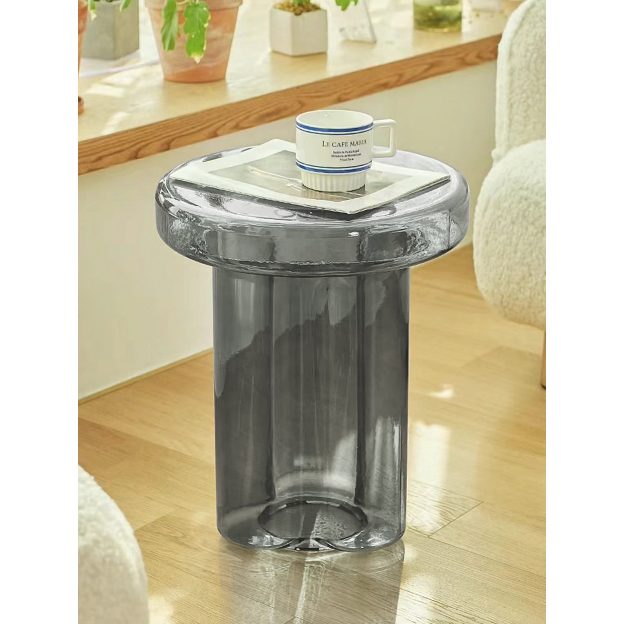 Glass End Table, Gray