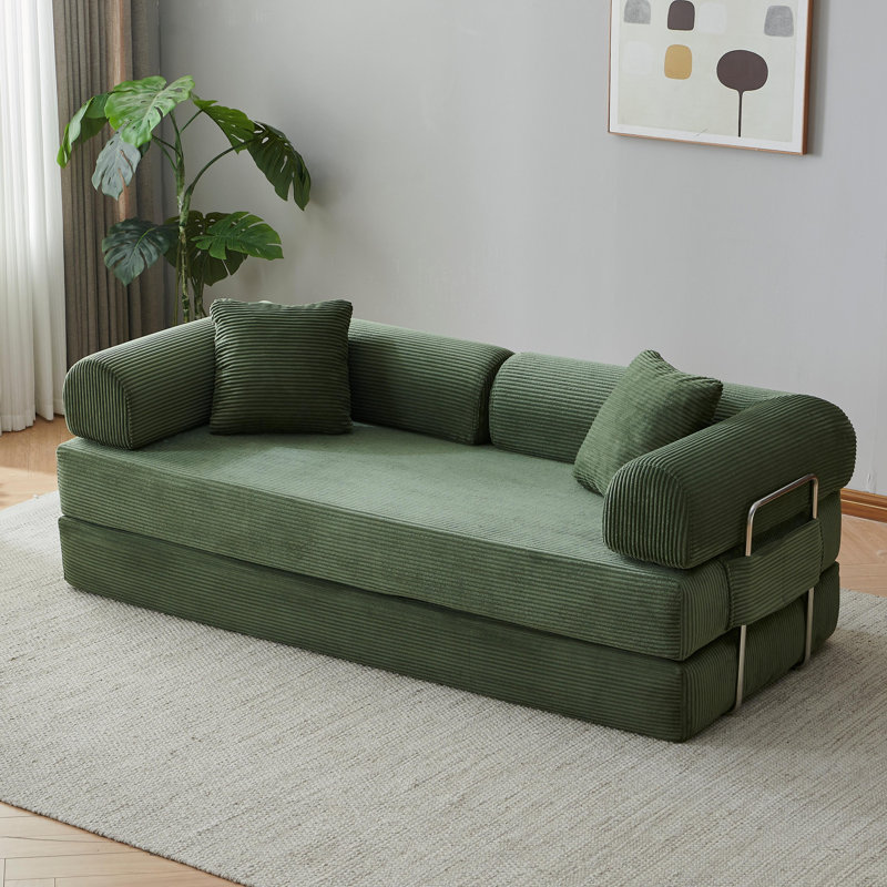 80.7" King-Size Futon Bed Corduroy Convertible Sleeper Sofa Floor Futon Couch With 2 Pillows - No Assembly Required