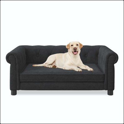 Lit surélevé rectangulaire pour animaux avec tissu en lin pour petits / moyens chiens (noir)