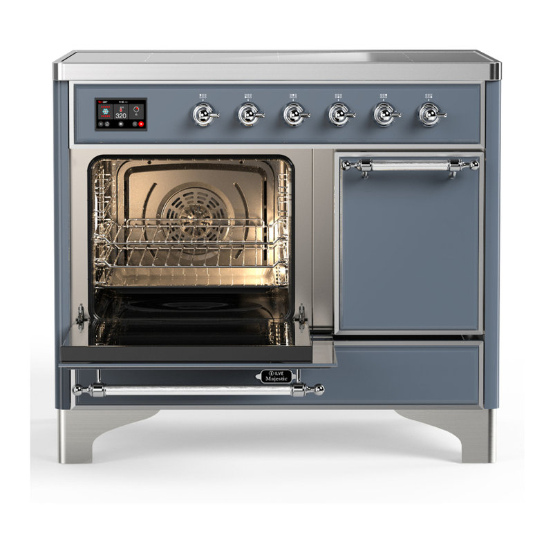 Cuisinière à induction de 40 pouces avec 6 éléments à induction en bleu gris Majestic III Series (garniture chromée)