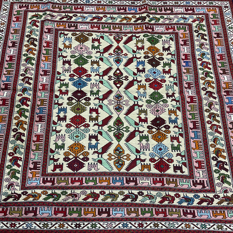 Tapis ivoire / rouge en laine 4 pi 2 po x 6 pi 7 po Southwestern