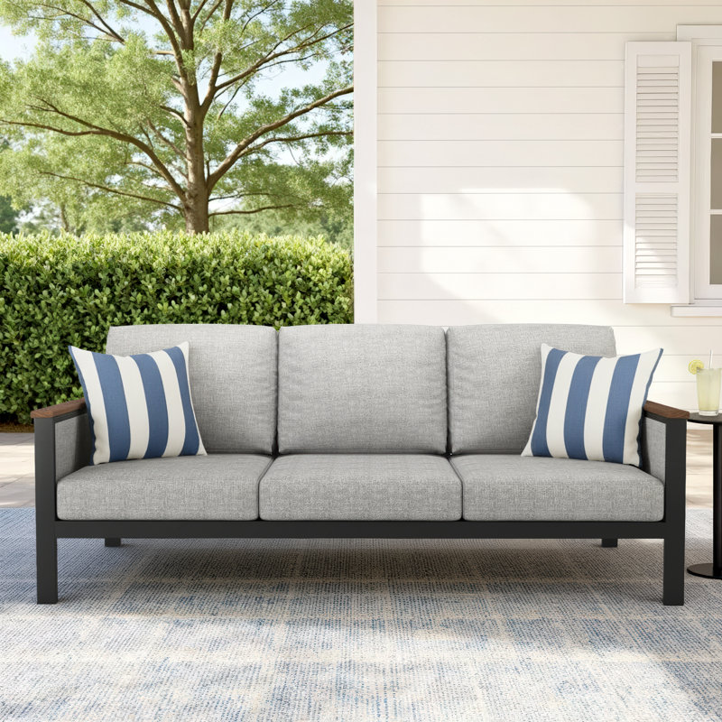 Townsend 80'' Wide Outdoor Patio Sofa with Sunbrella® Cushions, Canvas Navy, Brown/Canvas Navy