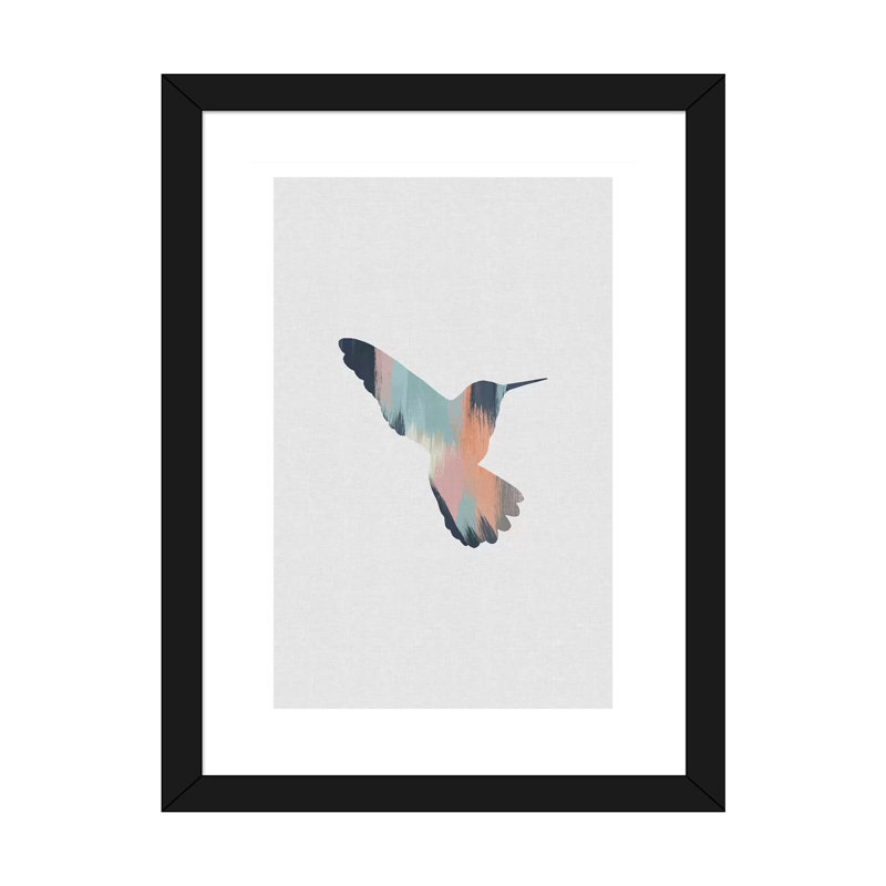 Pastel Hummingbird II - impression d'art graphique, H 24 po x l 16 po x P 1 po, Papier encadré noir