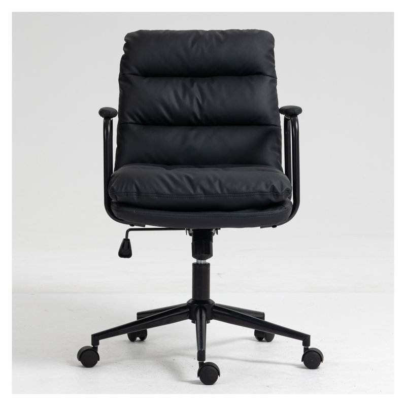 Chaise de bureau ergonomique à dossier moyen pour bureau à domicile - Chaise d'ordinateur en cuir PU avec roulettes, accoudoirs et inclinaison à 40 °, pivotant à 360 ° à hauteur réglable