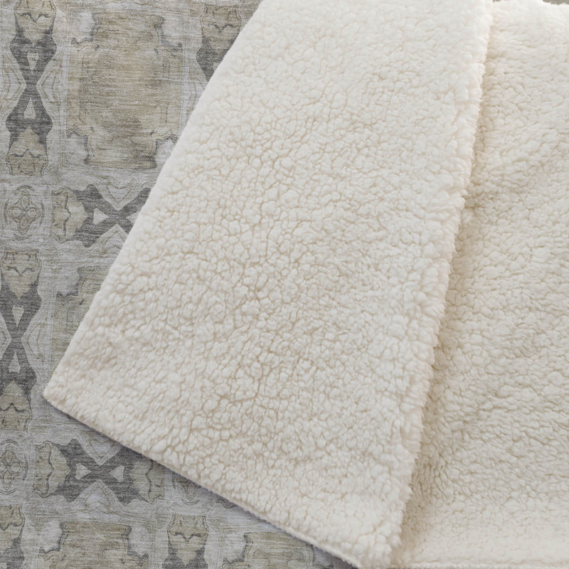 Addison Machine Washable Sherpa Panel Throw Blanket, Beige