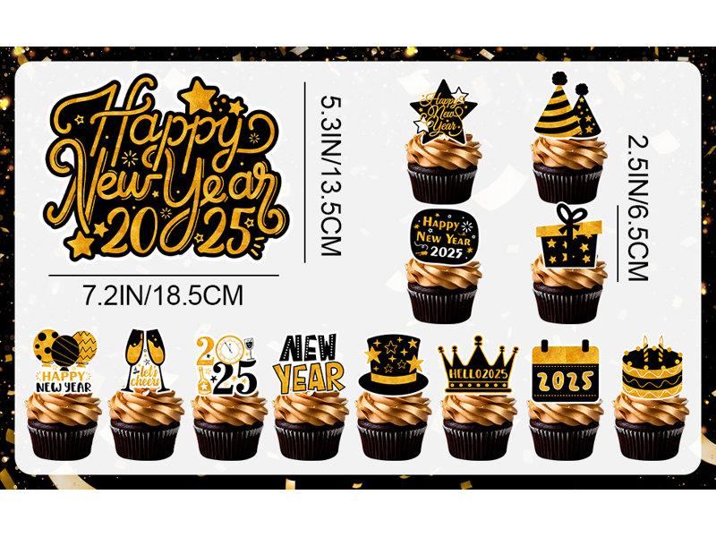 Happy New Year Cake Topper, 13 pièces Happy New Year 2025 Cupcake Toppers