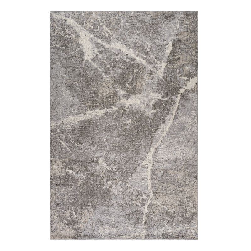 Tapis abstrait gris et ivoire 5 pi x 8 pi