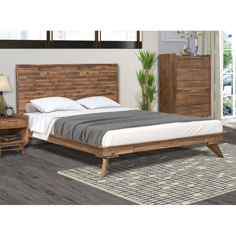 Lit plateforme en bois massif Catrice, Noyer, Grand