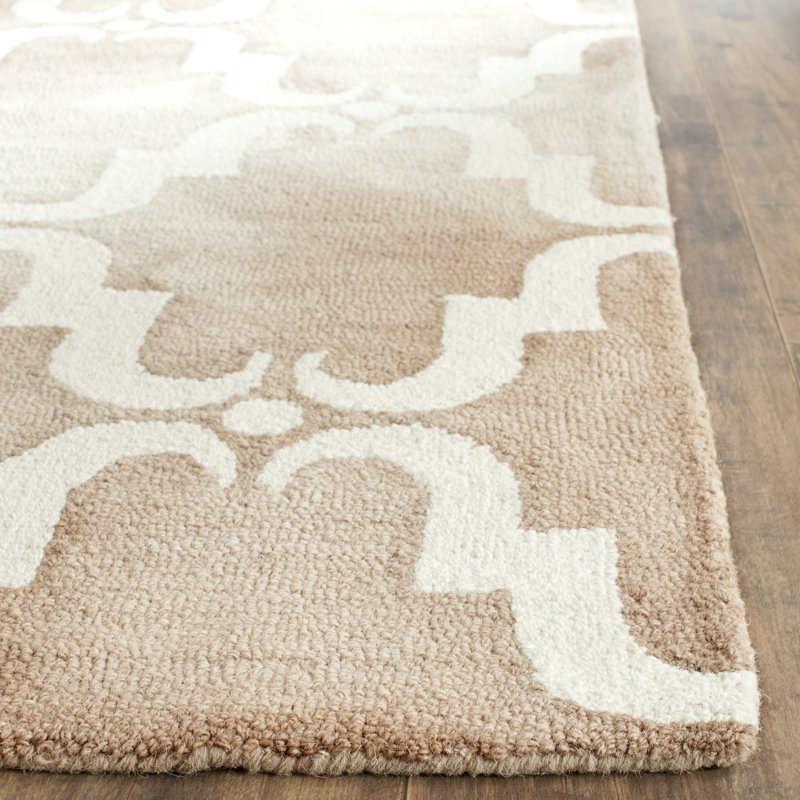 Berman Hand Tufted Wool/Cotton Geometric Rug in Beige/Ivory, Runner 2'3" x 8'