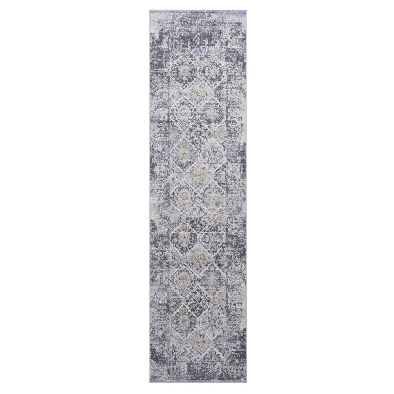 Loom & 2X8 Grey/Blue Area Rug - Non-Shedding, Stain , Decorates With Medium Pile In Living Room, Bedroom, Dining Room Stylish, For Eat-In Kitchen,