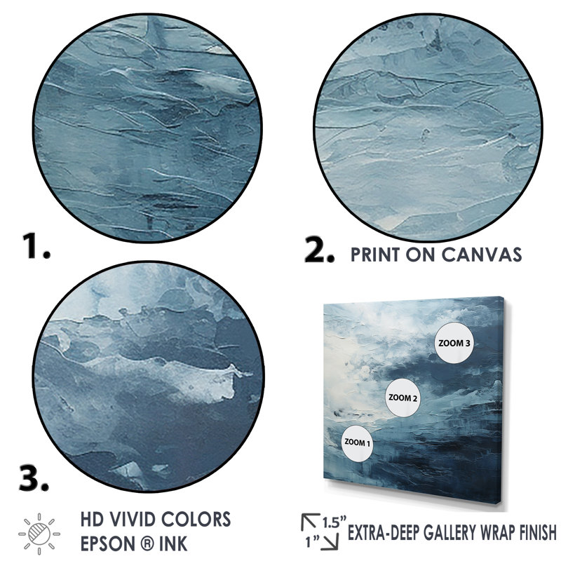 Minimalism Black And Blue Paint Wave - Abstract Canvas Art Print, 30" H x 30" W x 1" D, Silver Single Picture Framed
