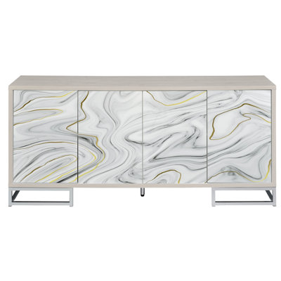 Stylish White Marble Paint & Console Table Cabinet, Spacious Storage, 123 Lb. W Cabinet With Ornamentation, Interior, Weight