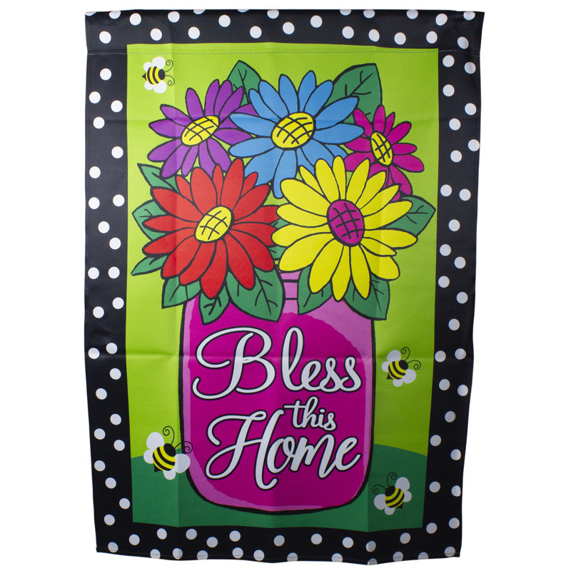 Green Polyester Seasonal House Flag with Floral Design, 28" x 40"