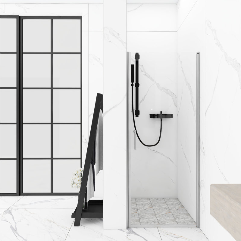 Chrome 30'' x 72'' Semi-Frameless Pivot Shower Door with Clear Glass