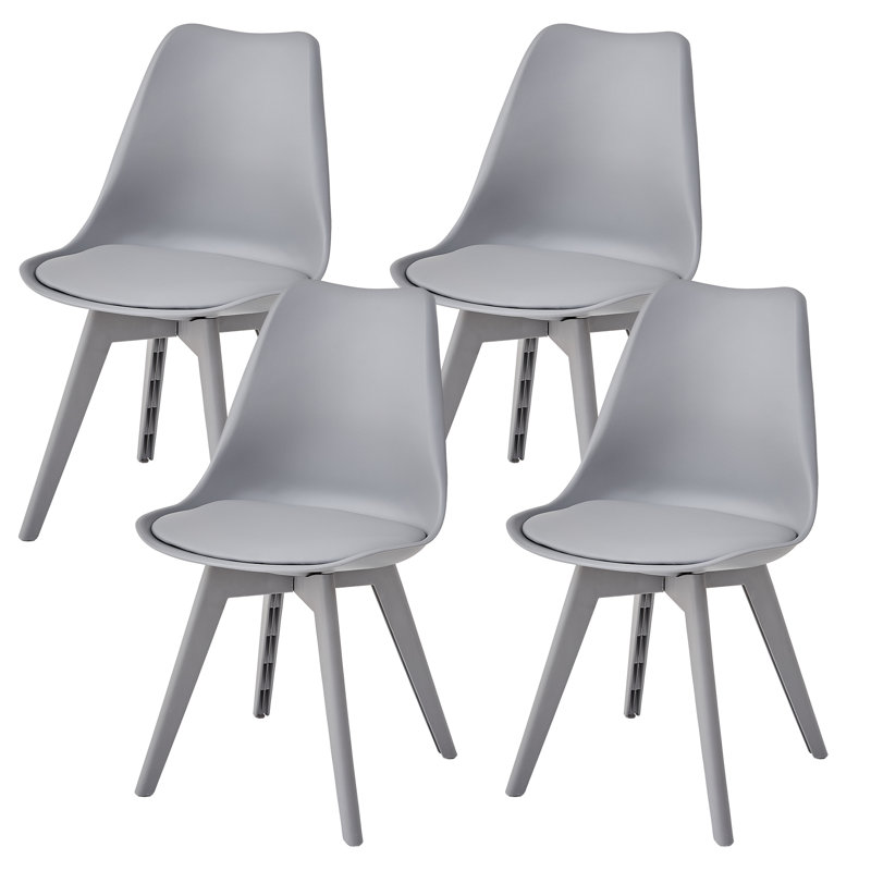 Modern Minimalist Dining Chair – Kitchen Chair with Padded Seat and Plastic Legs (Set of 4), Grey, Set of 4