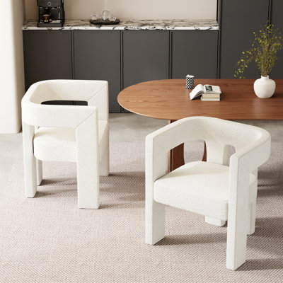 Modern Dining Chair Set, Upholstered Barrel Chair | Bouclé Chair Set, Dining Room Chair, Unique Dining Chair Set