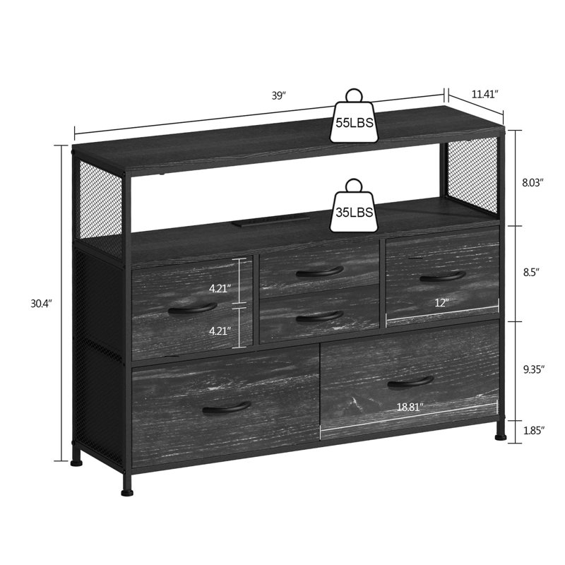 Aavyn 39'' W Storage Credenza, Noir