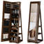 Modern Rustic Brown Jewellery Cabinet With Swivel Base Mirror - Stylish Organizer For Women-98969516