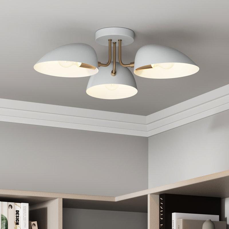 Lateisha Semi Flush Mount, Brass Gold/White, White