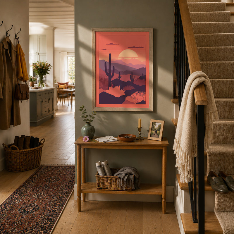 Desert at Sunset Modern - Framed Print, A4 - 29.7 x 21.0 cm, Oak
