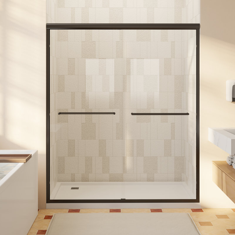 56-60" W x 72" H Double Sliding Shower Door with 1/4" 6mm Tempered Glass, Matte Black, Matte Black, 56" - 60" W x 72" H