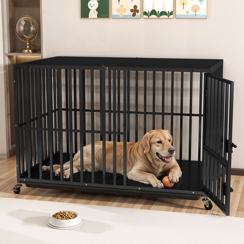 Mobilier de cage robuste pour chien sur roulettes, H 32,3 po x l 47,2 po x P 29,5 po