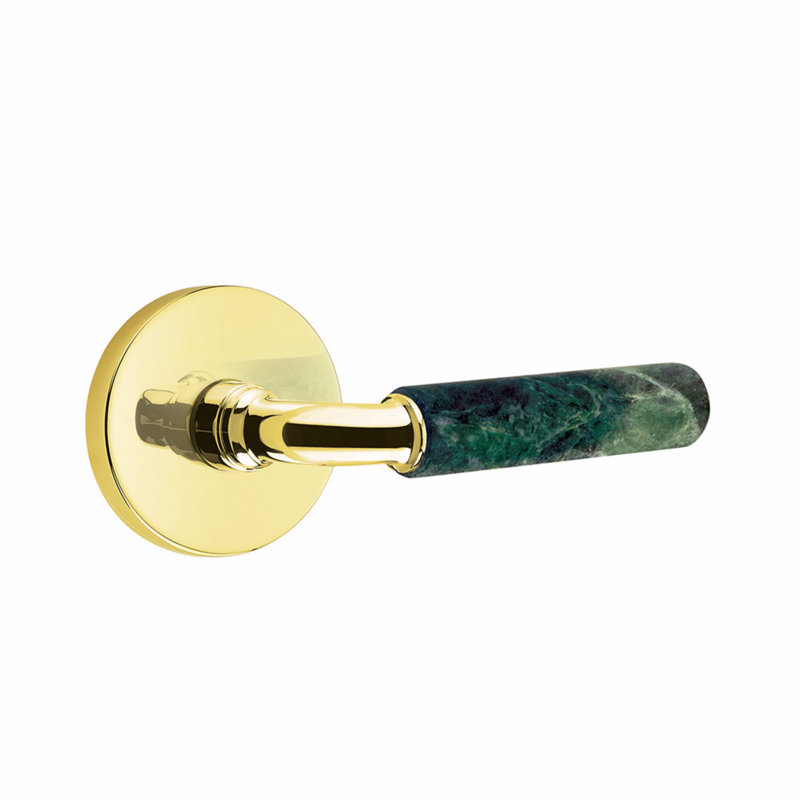 Ensemble de leviers de passage Emtek Select, rosette à disque, tige R-Bar, poignée en marbre vert, CF, Laiton non laqué