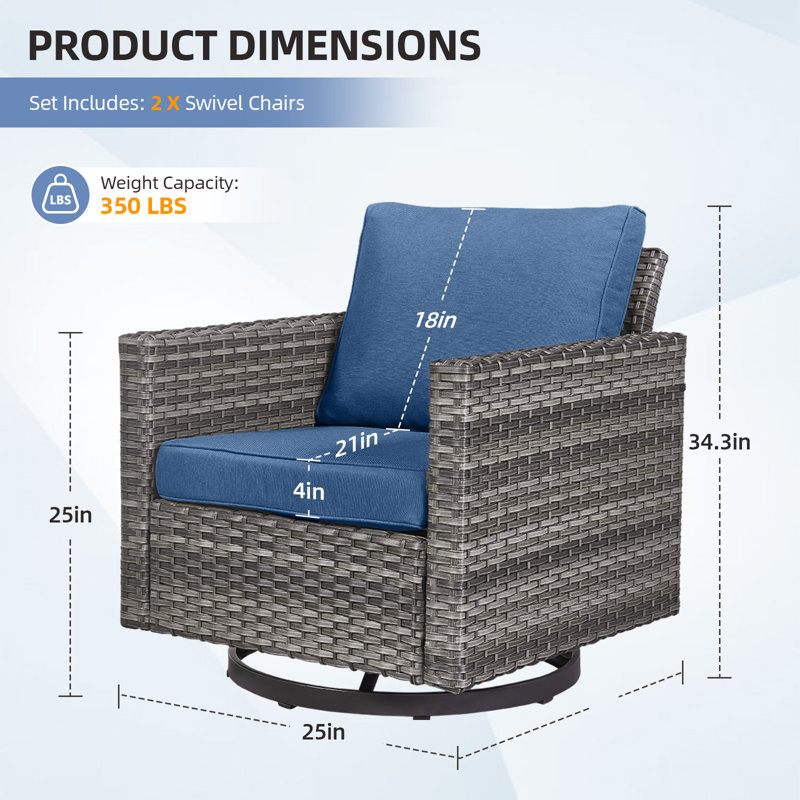 Chaise berçante pivotante en osier avec coussins Kaelahni, Bleu, Gris