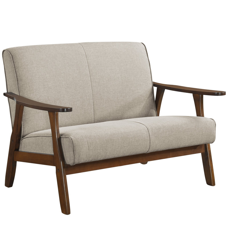 Causeuse en bois Nathanielle, Lin gris chaud